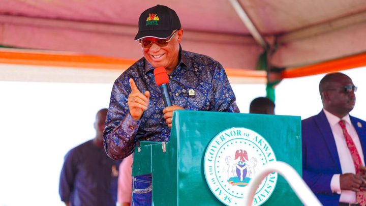 Governor Umo Eno during the launch of Ibom Model Farm on Friday