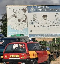 Ghana Police billboard requesting information about its officers even as they extort travellers recklessly